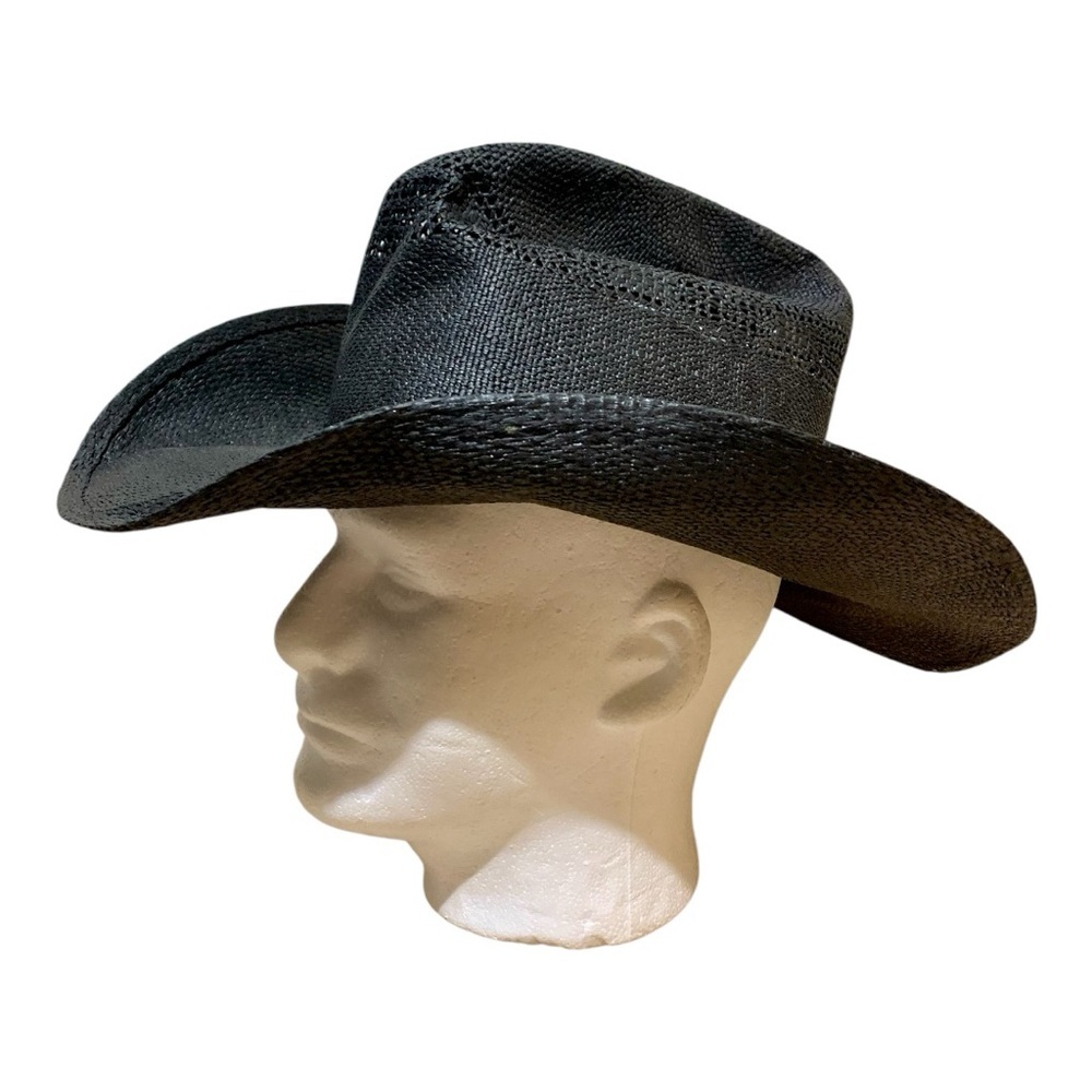 Genuine Vintage Bangora Black Twisted Straw Cowboy Hat Size 7 1/4